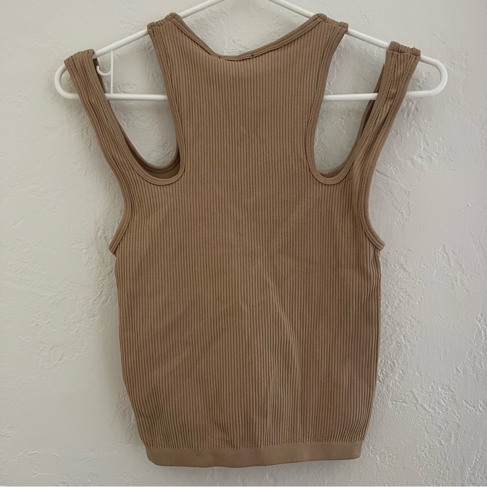 NWT Zara Ribbed Tan Cutout Tank Top Limitless Contour Collection - Picture 2 of 7